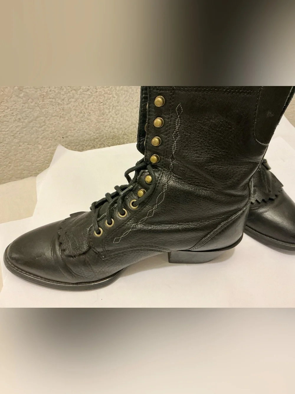 Ariat Black Leather Lace-Up Western Kiltie Ankle Boots